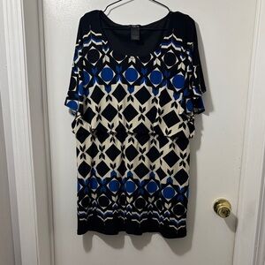 Style & Co. Geometric Print Blouse - Black, Blue, Cream